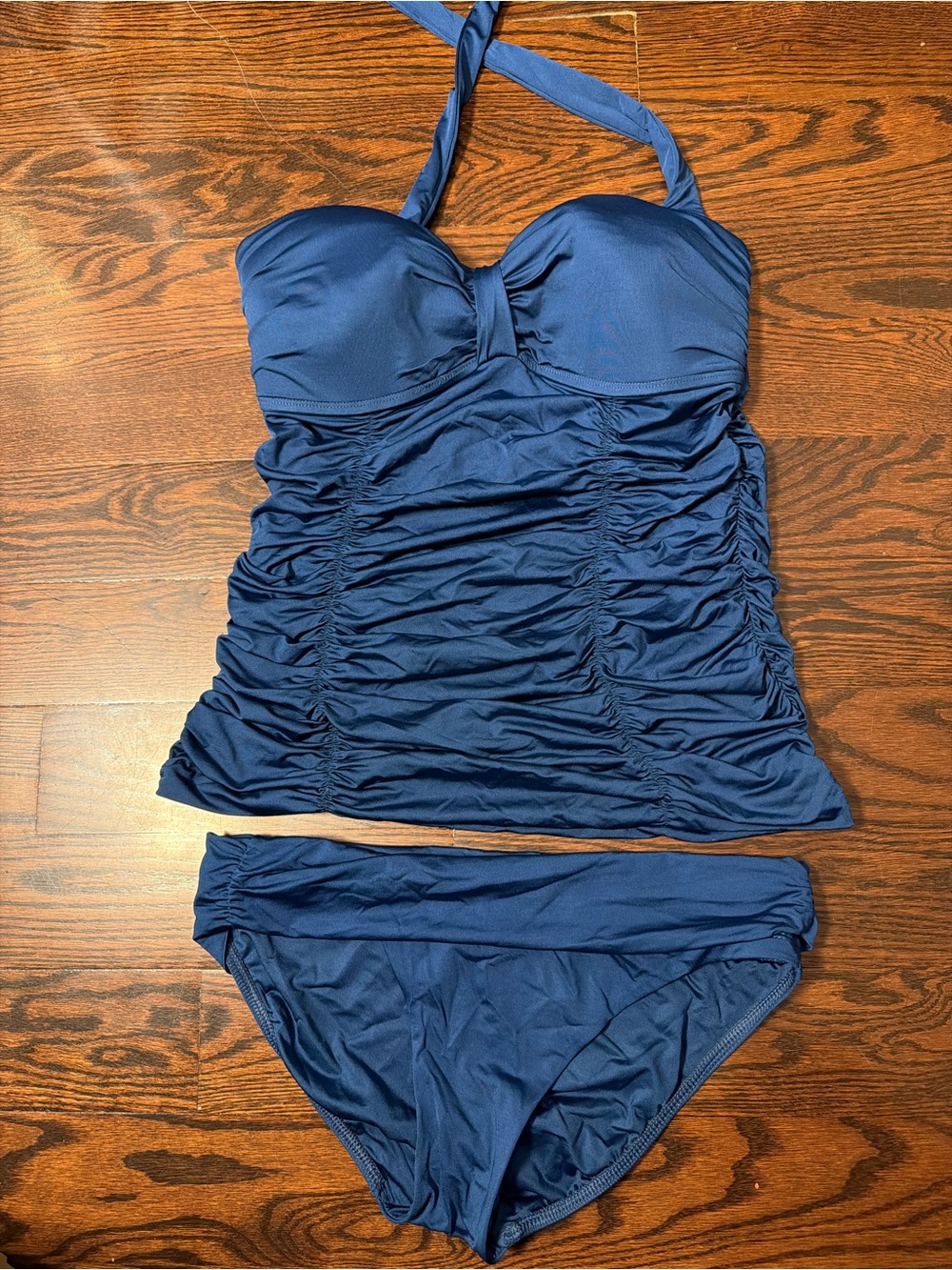 Vitamin A Navy Halter Ruched Tankini Set L